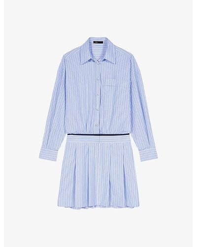 Maje Striped Patch-pocket Cotton Shirt Dress - Blue