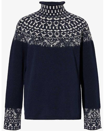 Max Mara Islanda High-neck Cashmere And Wool-blend Knitted Jumper - Blue