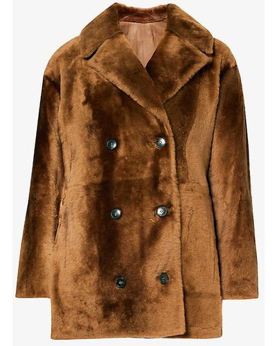 Yves Salomon Double-breasted Regular-fit Shearling Coat - Brown