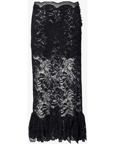Rabanne Jupe Floral-embroidered Stretch-lace Midi Skirt - Black