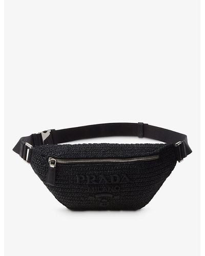 Prada Logo-embellished Woven Belt Bag - Black