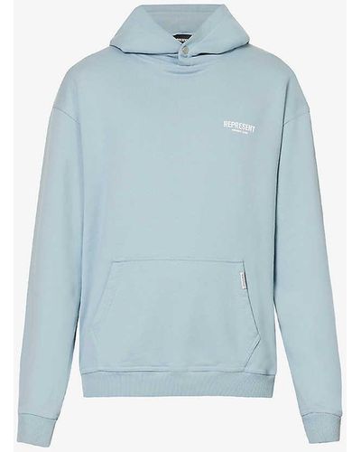 Represent Owners' Club Graphic-print Relaxed-fit Cotton-jersey Hoody - Blue