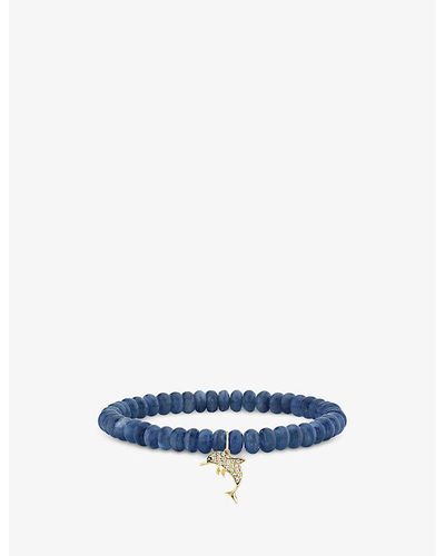 Sydney Evan Dolphin Charm 14ct Yellow-gold, 0.08ct White And 0.01ct Black Brilliant-cut Diamond And Kyanite Beaded Bracelet - Blue