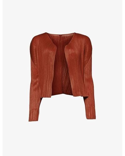 Pleats Please Issey Miyake Basics Pleated Knitted Jersey Jacket - Red