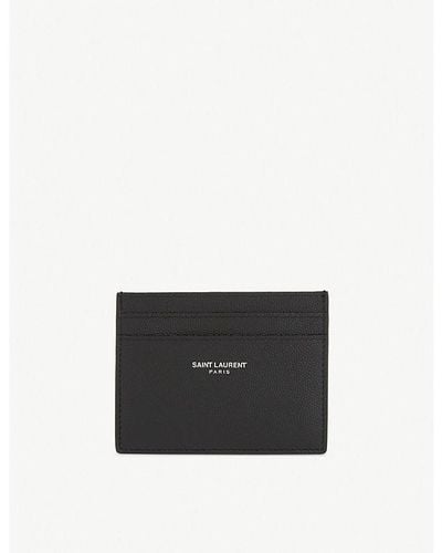 Saint Laurent Branded Pebbled Leather Card Holder - White