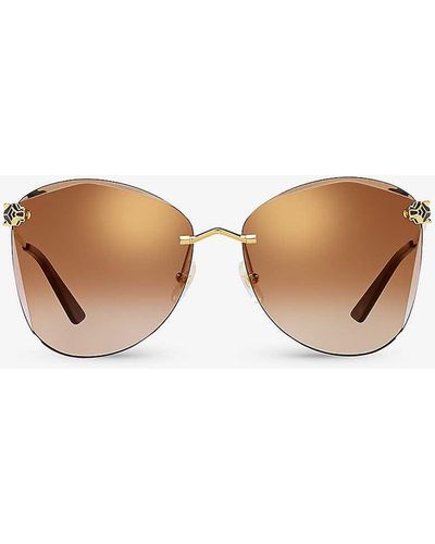 Cartier Ct0398s-002 Panthère De Round-frame Metal Sunglasses - Brown