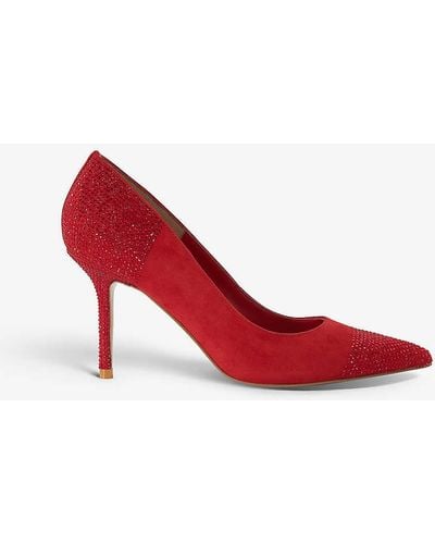 Dune Agency Crystal-embellished Suede Heeled Courts - Red