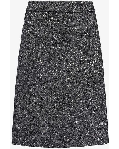 Gucci Metallic-thread Sequin-embellished Woven Skirt - Grey