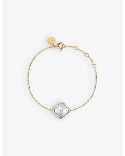 The Alkemistry Morganne Bello Clover 18ct Yellow-gold, 0.128ct Diamond And Mother-of-pearl Bracelet - White