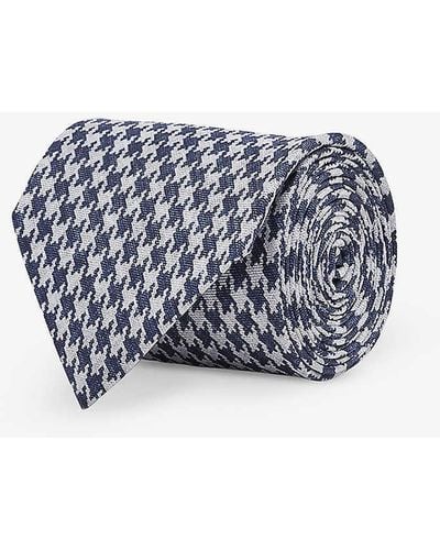 Reiss Gesu Dogtooth-pattern Silk Tie - Blue