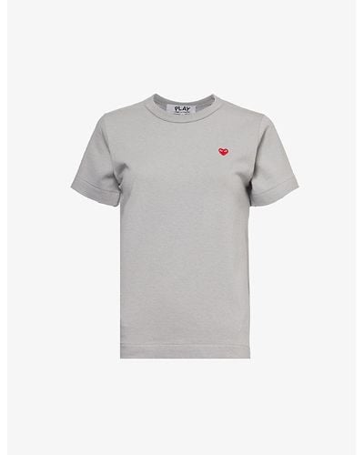 COMME DES GARÇONS PLAY Heart Logo-embroidered Cotton-jersey T-shirt - Grey