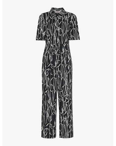 Whistles Bamboo-print Straight-leg Woven Jumpsuit - Black