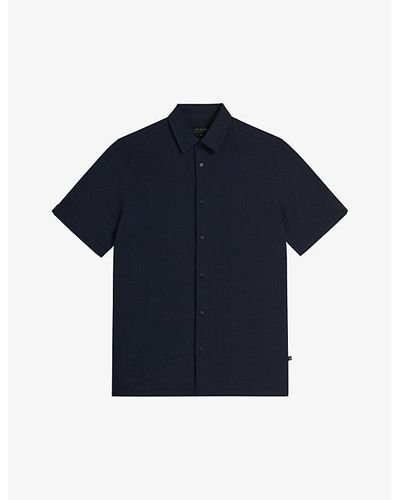 Ted Baker Vy Stansho Regular-fit Seersucker Cotton Shirt - Blue