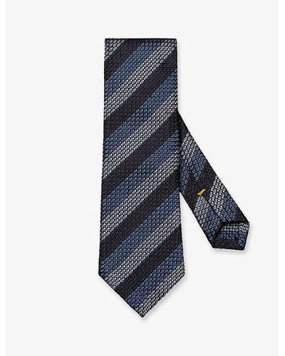 Eton Grenadine Striped Wide-blade Silk Tie - Blue