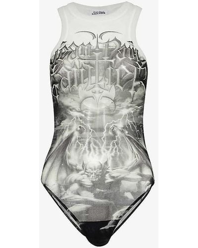 Jean Paul Gaultier Diablo Graphic-pattern Mesh Body - White
