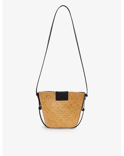 AllSaints Tural Ebro Logo-patch Straw And Leather Crossbody Bag - White