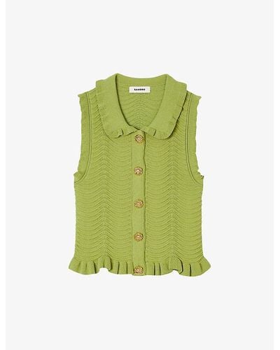Sandro Textured-weave Stretch-knit Top - Green
