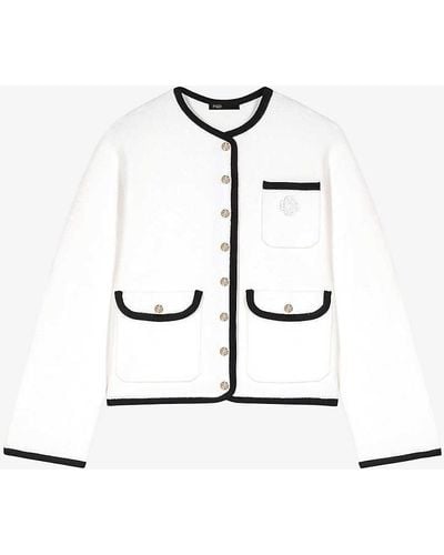 Maje Contrast-trim Pressed-stud Knitted Cardigan - White