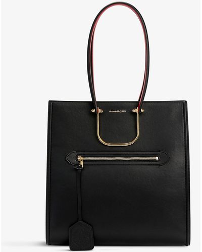 Alexander McQueen The Tall Story Logo-embossed Leather Tote Bag - Black