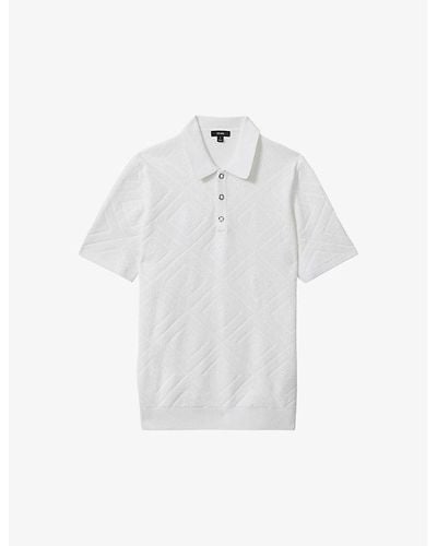 Reiss Lupton Geometric-texture Cotton Polo Shirt - White