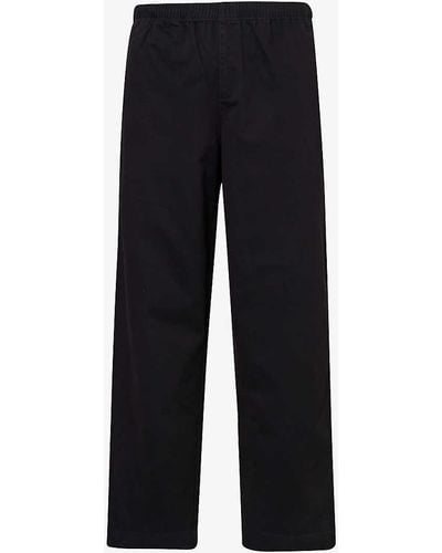 Fred Perry Twill-texture Brand-embroidered Relaxed-fit Straight-leg Cotton Trousers - Black