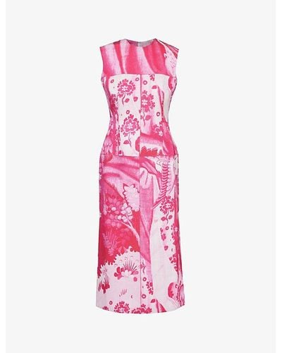 Erdem Floral-pattern Sleeveless Cotton-blend Midi Dress - Pink