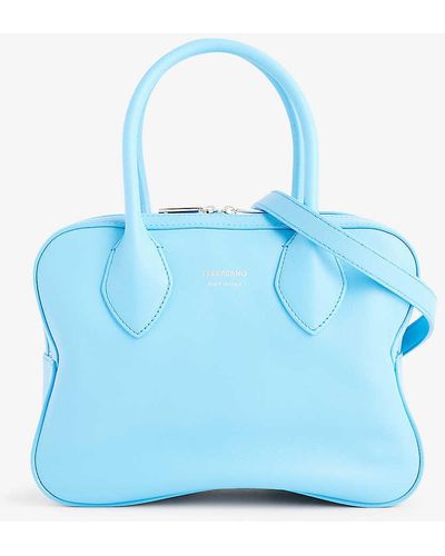 Ferragamo Star Curved Leather Top-handle Bag - Blue