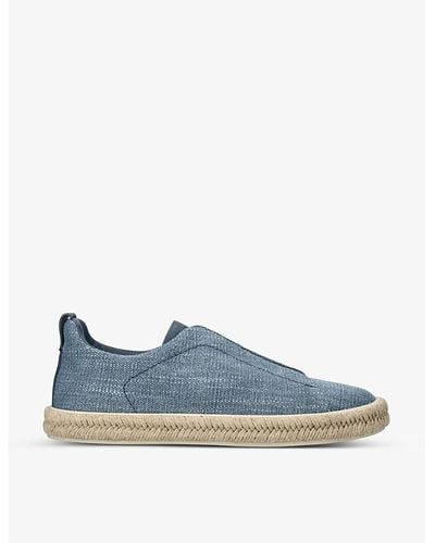 Zegna Triple Stitch Slip-on Linen And Leather Low-top Espadrilles - Blue