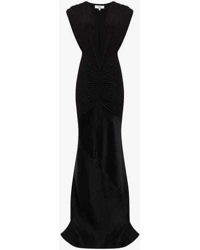 Reiss Noa Plunge-neck Slim-fit Woven Maxi Dress - Black