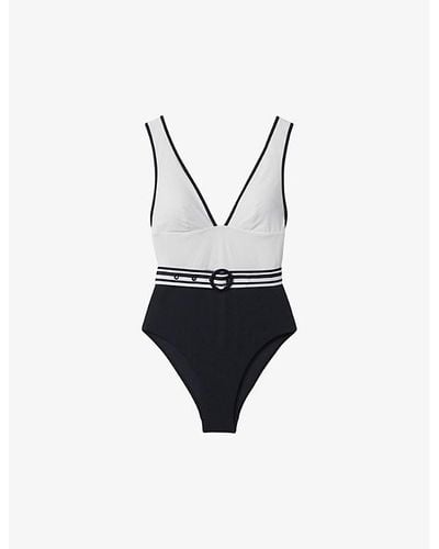 Reiss Willow Striped-belt Swimsuit - Black