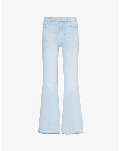 FRAME Flare Fray Side-slit High-rise Straight-leg Stretch-denim Blend Jeans - Blue