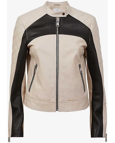 Reiss Adelaide Quilted Leather Jacket - Natural