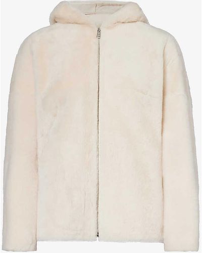 Yves Salomon Brushed-texture Relaxed-fit Shearling Hooded Jacket - White