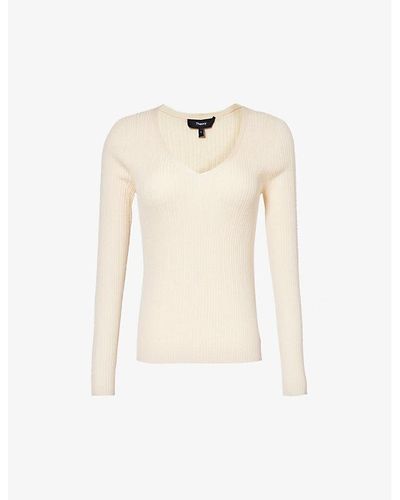 Theory V-neck Relaxed-fit Wool-blend Sweater - White