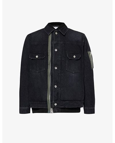 Sacai Contrast-panel Relaxed-fit Denim Jacket - Blue