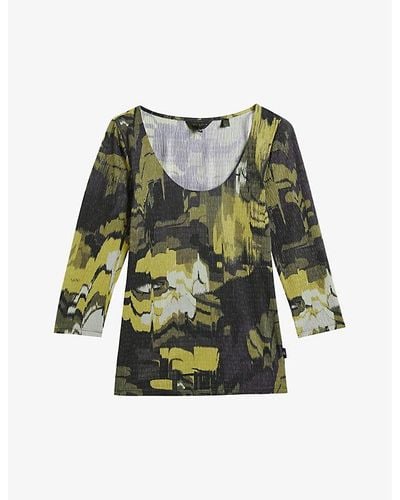 Ted Baker Scoop-neck Printed Woven Top - Green