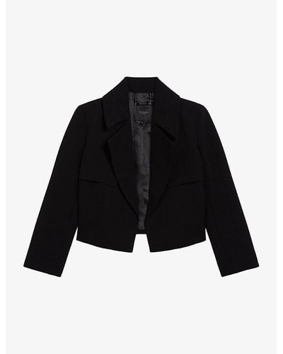 Ted Baker Wyno Oversized-collar Cropped Woven Jacket - Black