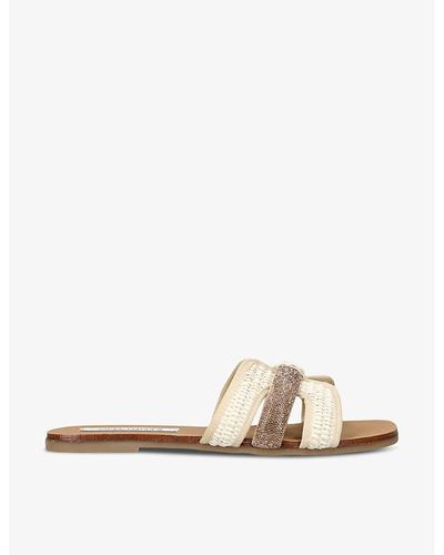 Steve Madden Edriah Embellished-strap Flat Raffia Sandals - Natural