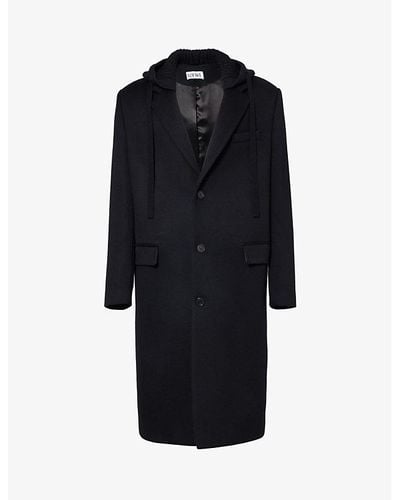 Loewe Single-breasted Hooded Wool And Cashmere-blend Coat - Blue