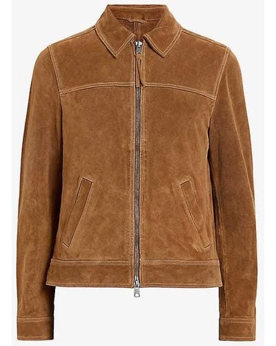 AllSaints Marques Panelled Regular-fit Suede Jacket X - Brown