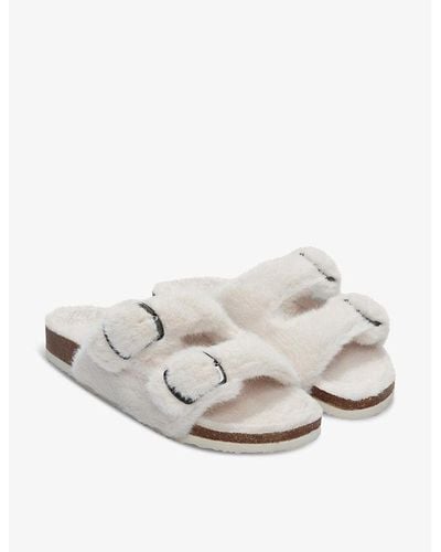 The White Company Double-buckle Faux-fur And Cork Slides - White