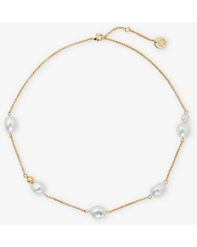 Maje Faux-pearl Embellished Brass Necklace - Natural