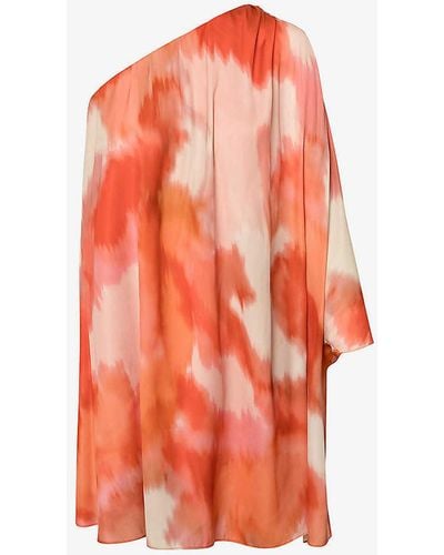 Twist & Tango Eileen Graphic-print One-shoulder Satin Mini Dress - Orange
