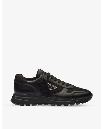 Prada Re-nylon Brand-plaque Leather And Recycled-nylon High-top Trainers - Black