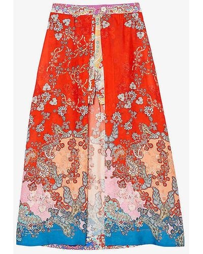 Sandro Floral-print Two-layer Woven Maxi Skirt - Red