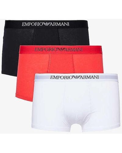 Emporio Armani Branded-waistband Pack Of Three Cotton-jersey Trunks - Red