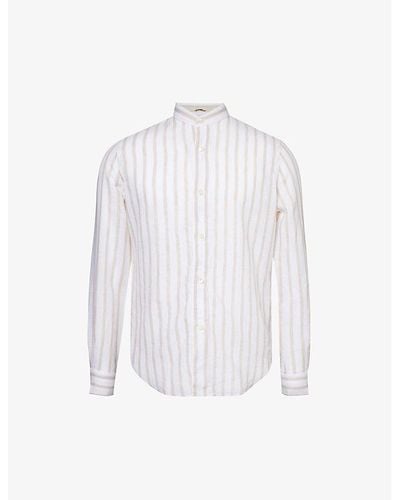 Eleventy Mandarin-collar Regular-fit Linen Shirt X - White