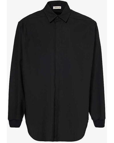 Fear Of God Brand-patch Relaxed-fit Cotton-blend Shirt - Black