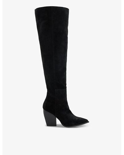 AllSaints Reina Pointed-toe Block-heel Suede Knee-high Boots - Black
