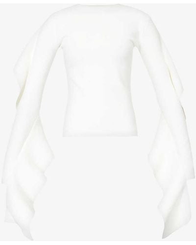 Mugler Long-sleeved Slim-fit Stretch-woven Blend Top - White